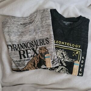 Boys Shirt Lot Medium HUSKY Thermal Waffle Dinosaur Long‎ Sleeve Shirts Bundle